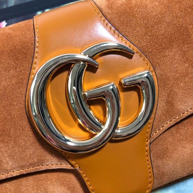Gucci經典款女包 550129 古馳Arli系列 黃磨砂皮 古馳Gucci小號翻蓋肩背包  gqy2867
